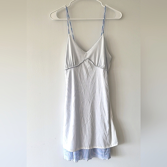 Baby Blue, White, & Lavender Sheer Babydoll Lettuce Trim Midi Dress Size M - Picture 6 of 12